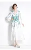 Kvinnor grundläggande avslappnade klänningar Runway Fashion Spring Flower Dress for Women Bohemian Floral Print Long Sleeve Robe Longue Femme Party Maxi Vestido 2024