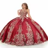 Designer Rode Baljurk Quinceanera Jurken Spaghetti Kralen Keyhole Back Party Pageant Jurk Voor Sweet 16 Girls3445