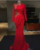 Dubai Muslim Luxury Mermaid Evening Dresses Long Lace Appliques Full Sleeves Beading Crystal Floor Length Prom Dress Formal Party Gowns