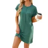 Spring Summer Round Neck Dress Solid Color Short Sleeve Loose For Women