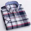 Летняя мужская рубашка с коротким рукавом и квадратным вырезом в клетку в полоску, цельнохлопковая ткань Оксфорд, деловая повседневная рубашка с одним карманом, S ~ 7XL 240306
