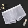 Cuecas masculinas ver através de malha roupa interior homem respirável fino fio líquido boxer briefs calcinha transparente boxershorts masculino inferior