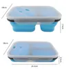 Vaisselle 1350ML Style épaississant Trois Treillis Rectangle Silicone Boîte à Lunch Pliante évolutive Boîte à Bento Cuillère Fourchette Vaisselle à Double Usage