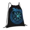 Sacs à provisions Vegvisir Jormungandr World Serpent V-Viking Age Cool Cordon de serrage Pochette de randonnée Impression 3D Sac à dos Garçon Filles Sac à chaussures d'école