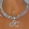 Chaînes A-Z Cursive Lettre Pendentif Glacé Collier Cubain Pour Femmes Initial Zircon Lien Chaîne Ras Du Cou Rock Hip Hop Bijoux 263s