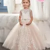 Flower Girl Dress Pink Fluffy Tulle Beaded White Lace Wedding Elegant Childs First Eucharistic Birthday Party Gift 240309