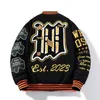 Broderi varsity jacka män kvinnor bokstav vinter amerikansk basebolljacka hip hop ullrock tjock varm outwear parkas brun 240228