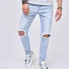 Men's Jeans Ripped Relaxed Solid Straight Leg Comfort Stretch Denim Trousers For Man Hole Slim Pants Ropa De Hombre