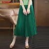 Skirts RONGYI Summer Skirt Ladies Loose Solid Color Long Slim Versatile Satin Polyester Fashion Pleated High Waist Woman A-line Ski