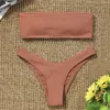 Mulheres Swimwear 2024 Bikini Set Cintura Alta Strapless Sexy Mulheres Swimsuit Acolchoado Banheira Terno Monokin Pure Color Biquin