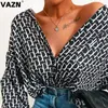 Vrouwen Blouses VAZN 2024 Collectie Sexy Club Verjaardag Volledige Mouw Kleding Zomer Gestreepte Nieuwigheid Stijl Slanke Shirts