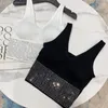 Kvinntankar 2024 Vertikal randstruktur Midjeband Diamond Design V-Neck Vest Suspender Strap Short Tube Top Black White Women