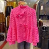 Camicette da donna Camicie autunnali per le donne Moda Fiori 3D Scava fuori Risvolto Colletto singolo Stand francese Chic Blusa femminile Goccia