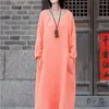 Casual Jurken Herfst Zomer Katoen Linnen Plus Size Vrouwen Losse Maxi Jurk Effen Lange Mouw Vintage Oversize Vestidos