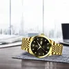 腕時計Qingxiya Mens Watches本物の時計Quartz Luxury Gold Strap Fashion BusinessMen Clock Waterfoof Weekly Calenda