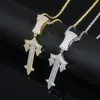 Ketten Hip Hop Voll gepflastert Iced Out Bling 5A Zirkonia Buchstabe Charms CZ Kreuz Schwert Anhänger Halskette für Männer Junge Rock SchmuckC192f