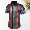 Men's T Shirts Men Performance Shirt Vintage 70s Disco Club With Reflective Sequins Turn-down Collar Short Sleeve For Parties