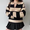 Kobiety swetry w paski Pullower Kobiety Knitte SWEAT SWARE DŁUGO SKONKOLNEGO CRECTHIND TOPS Autumn Winter Casual Lose Fit Pull Pull