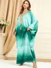 Roupas étnicas Gulf Abayas para Mulheres Boho Retro Tie Dye Impresso Maxi Vestido Bat Manga Lace Fita V-Pescoço Kimono Árabe Casual Vestidos Soltos