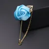 Men's Costumes Gold Leaves Roses Brooches Corsage Flowers Long Needle With Chain Handmade Lapel Brooches Pin 2483