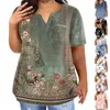 Women's T Shirts Fashion Plus Size T-Shirts Casual Short Sleeve Round Neck Retro Floral Printed T-shirt With Pockets Ropa De Mujer Oferta