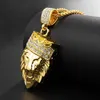 رجال الهيب هوب الذهب سلسلة الوصلة الكوبية الأسد كينج كراون تاج قلادة أزياء المجوهرات 158 ج