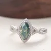 Anelli a grappolo 1CT Occhi di cavallo Anello con moissanite verde blu S925 Fede nuziale di lusso in argento sterling per le donne Passaggio certificato GRA