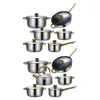 Pannor 6 stycken krukor och ställ in kastrullen ergonomisk handtag med glaslock stekpanna rostfritt stål köksredskap för kök hem