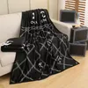 Luxury designer black blanket white letter logo warm blanket flannel office blanket room decoration blanket with gift box 150*200cm