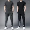 Herrspårspårsspårsportkläder Pants Set Grey Clothing Jogging T Shirt Man No Logo Sports Suits Fashion Top Summer Regular Fit Slim