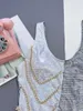 Женские купальники блестящий белый серебристый лоскутный цельный купальник Brozing 2024 женский дизайн с блестками и металлической цепочкой купальный костюм с контролем живота