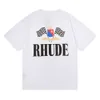 Spring/summer American Rhude Racing Flag Printed Mens and Womens Leisure Round Neck Short Sleeve T-shirt