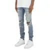 Jeans pour hommes Hommes Crayon Pantalon Denim Trous Mid Taille Poches Lavage Slim Légère Strech Zipper Plat Longueur de la cheville High Street