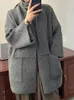 レディースニットランレム冬のセーターコートスカーフポケット付きの丸い首の丸い首シングルボタンソリッドカラー衣類2024 2AA3835