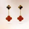 Designer Necklace VanCF Necklace Luxury Diamond Agate 18k Gold Clover Earrings and Earrings Quality Gold Versatile Earrings for Women