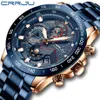 손목 시계 현대 디자인 crrju menes 시계 블루 골드 큰 다이얼 쿼츠 톱 캘린더 손목 시계 크로노 그래프 스포츠 맨 시계 249Z
