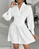 Robes décontractées femmes 2024 printemps mode col rabattu froncé plaine manches longues quotidien mini chemise robe femme vêtements