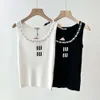 summer women tank top designer vest womens Diamond ice silk knit tops slim round neck sleeveless vests fashion Letter embroidery graphic shirt two colors