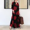 エスニック服ラマダンイードイスラム教徒の女性のプリントドレスファッションコットンストライプカーディガンロングドレストルコアラビアローブ2024夏