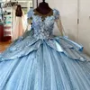Quinceanera-Kleid 2024, lange Ärmel, Prinzessin, Abschlussball, Ballkleid, süßes 16. XV.-Jahre altes Miss-Geburtstagsfestzug-mexikanisches Kleid