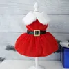 Pet roupas de natal vestido de cachorro vestido de natal cintura arco decoração vestidos de férias filhote de cachorro saia confortável suprimentos para animais de estimação 240307