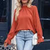 Damesblouses Herfst Elegant Mode Chic Basic Shirt Dames Minimalistisch Stijlvol Zoet Halfhoge hals Effen Kleur Bloemblaadjesmouwen Los Casual