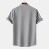 Homens camisetas Homens Camisa de Manga Curta Negócios Elegante Verão com Stand Collar Cufflink Detalhe Slim Fit para Casual