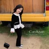 Giacche Cardigan nero Stagione primaverile Ragazze Abbigliamento per bambini coreano Corea Cappotto Maglieria 2024 Colletto tondo Moda