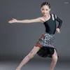 Stage Wear Girls Latin Dance Costume Single Sleeve Top Leopard Tassels kjolar Ballroom Competition Clothes Practice SL7627