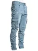 Jeans manliga byxor casual bomull denim byxor multi ficklast mäns modestil blyerts sidofickor