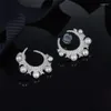 Studörhängen 925 Sterling Silver Pearl Cubic Zirconia Star Moon Earring Elegant Designer Women Wedding Jewelry310u