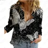 Shirt 2023 New fashion hot selling women's long sleeved button cardigan with elegant butterfly 3D printing loose casual chiffon shirt