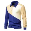 Mens Long Sleeve Slim Fit Tshirt Fashion Patchwork Buttondown Casual Top Golf T Shirt Homme 240227