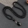 Pendentif Colliers Classique 108 Mala Perles Hommes 6mm Brillant Noir Mat Pierre Naturelle Charmes Goutte Agates Collier Femmes Yoga Bijoux